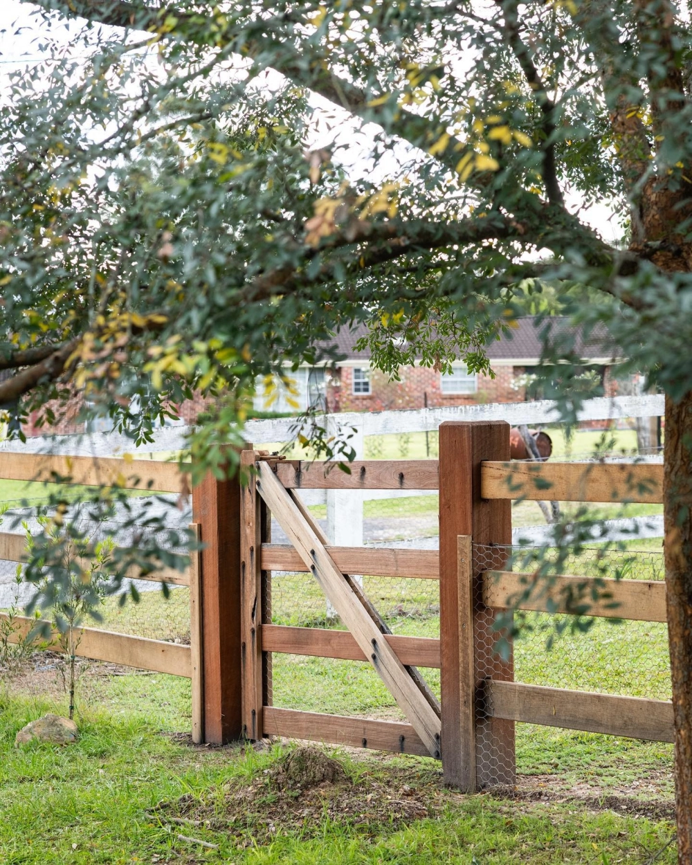 Mẫu cổng nhà vườn đẹp bằng gỗ tự nhiên hòa hợp với cảnh quan xanh mát