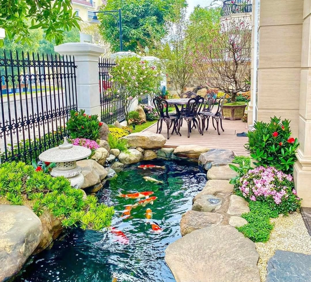 Hòn non bộ mini nuôi cá phong cách hiện đại