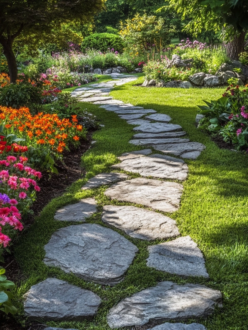Thiết kế lối đi sân vườn phong thủy uốn lượn hài hòa