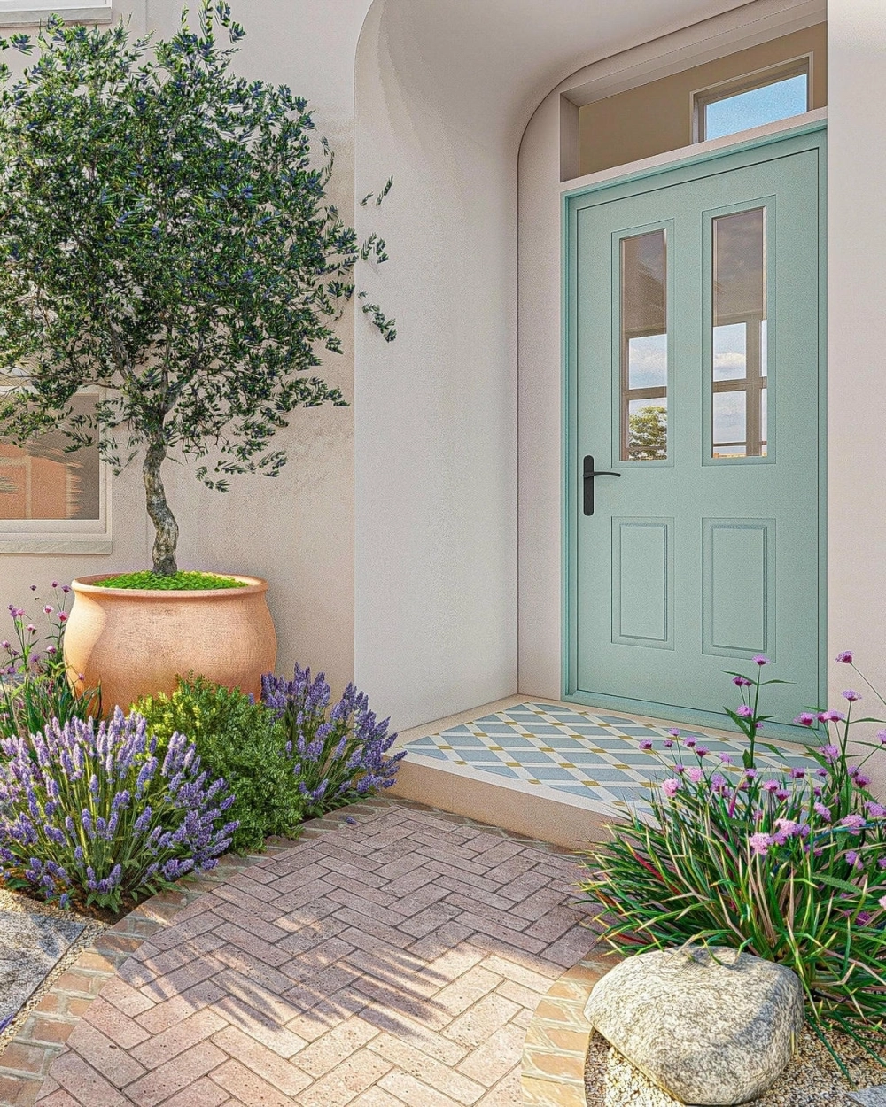 Sân vườn mini trước nhà ống phong cách tối giản