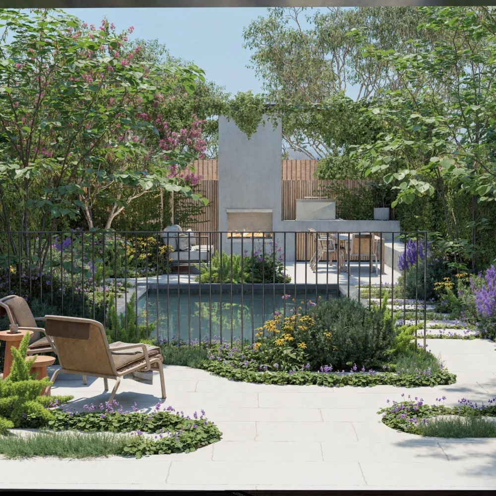 Mẫu thác nước sân vườn bằng đá tự nhiên kết hợp cây xanh đẹp mắt