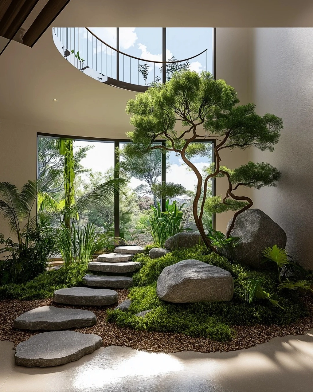 Bức tranh đá tiểu cảnh giếng trời nghệ thuật và sống động