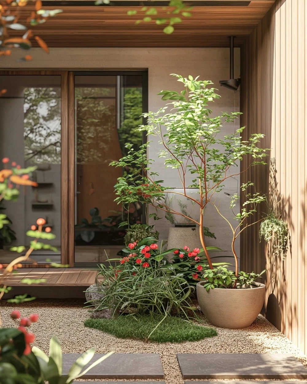 Tận dụng tiểu cảnh giếng trời cầu thang để tiết kiệm diện tích