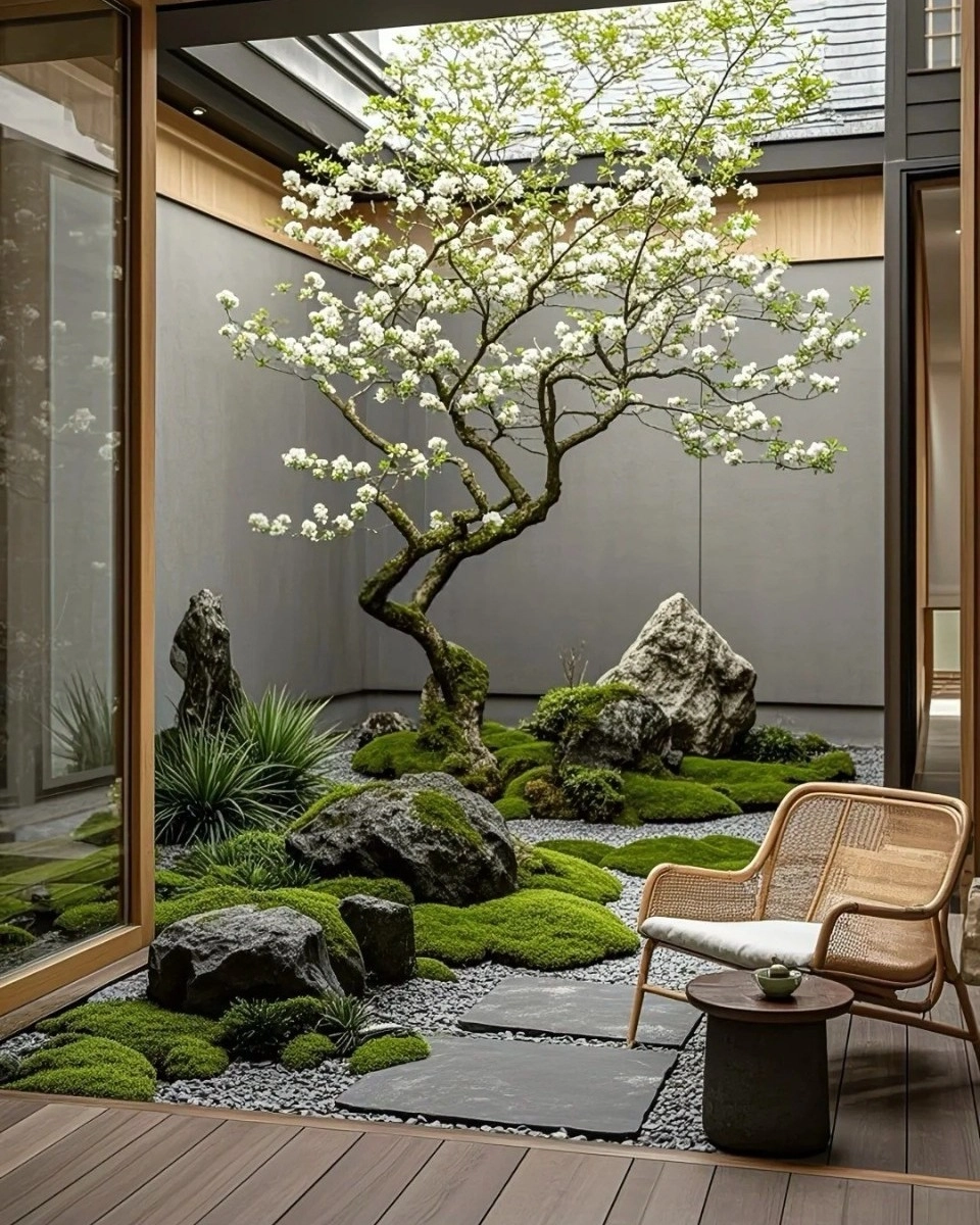 Góc tiểu cảnh giếng trời cuối nhà tạo điểm nhấn xanh