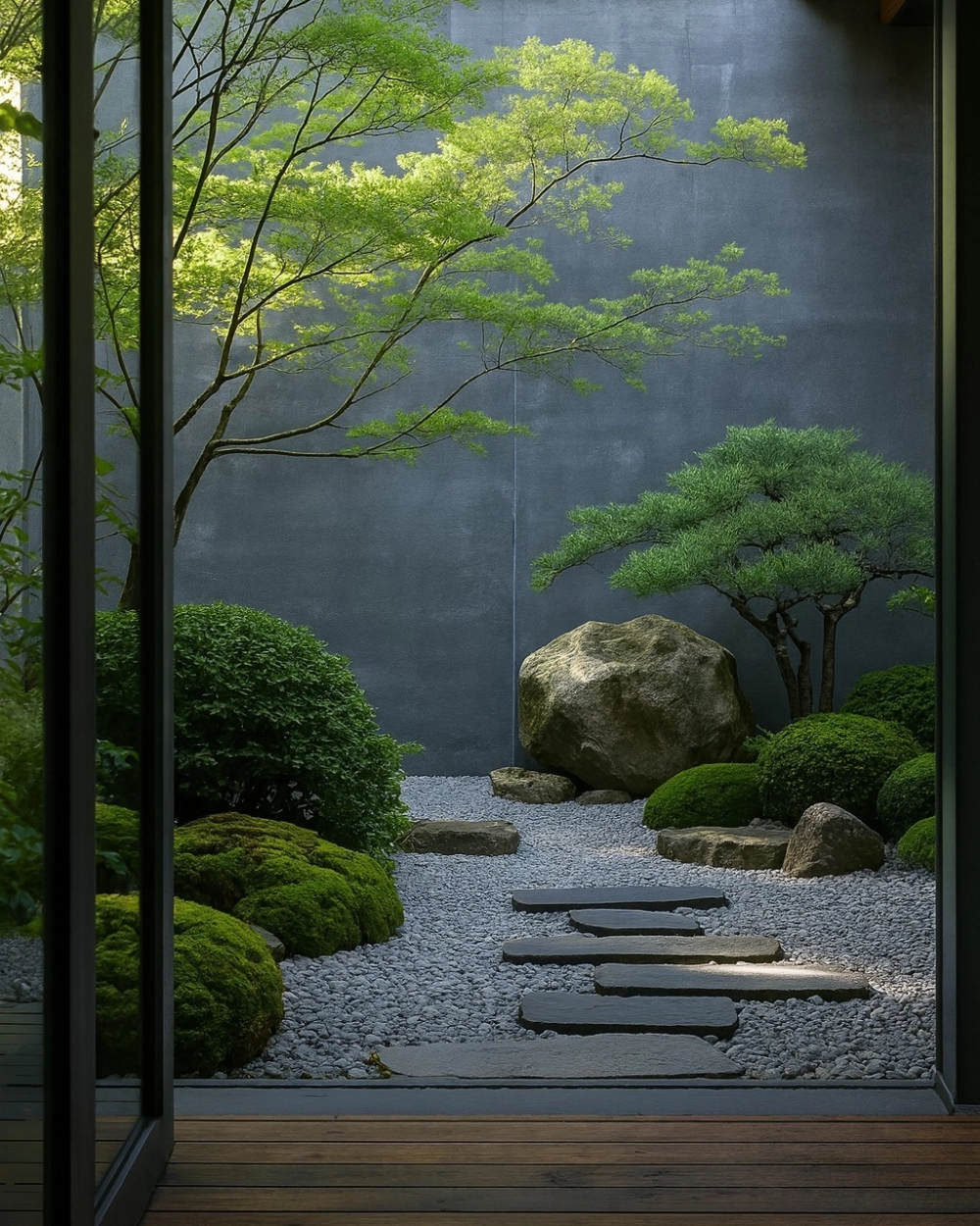 Mẫu tiểu cảnh sân vườn ướt với hồ cá và cây thủy sinh