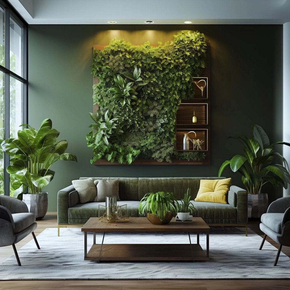 Mẫu tường cây xanh phòng khách sang trọng và tinh tế