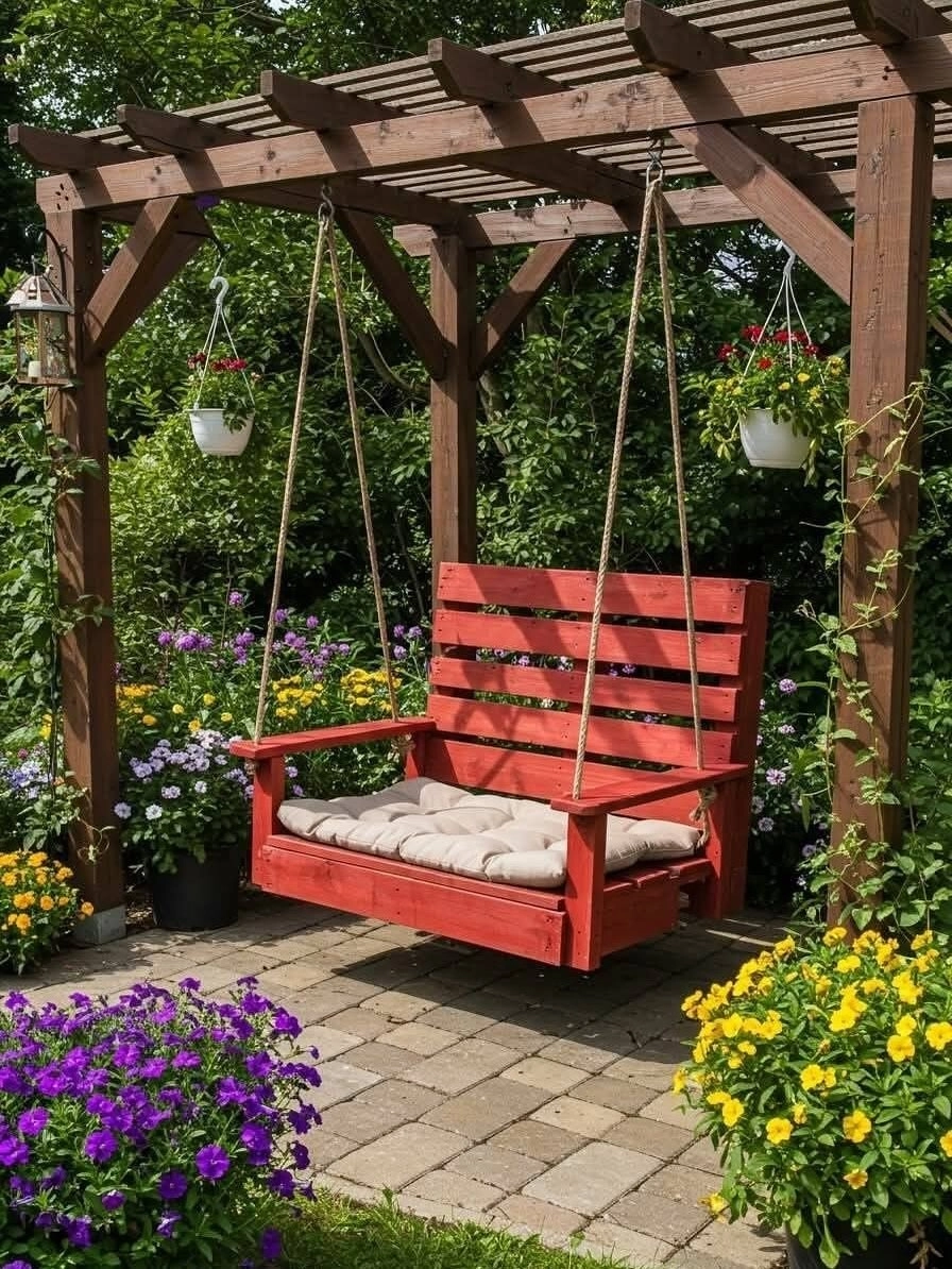 Xích đu sân vườn nghệ thuật tạo điểm nhấn cho biệt thự