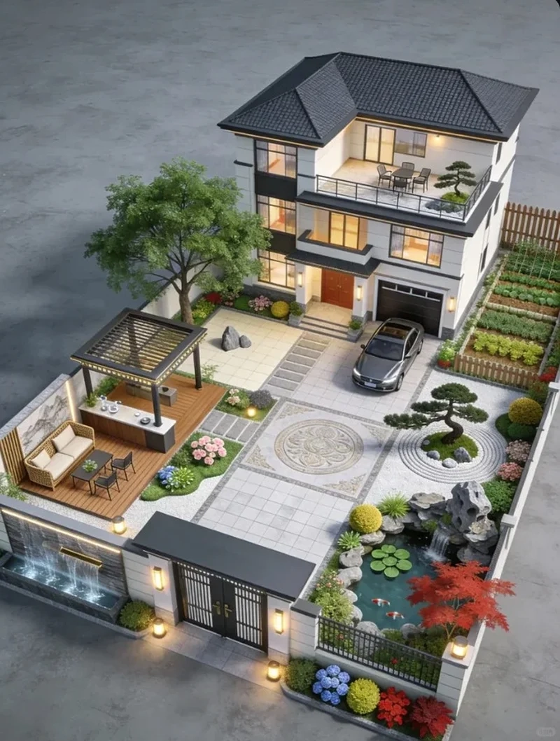 Biệt thự thêm ấn tượng với hình ảnh sân vườn biệt thự Trung Hoa