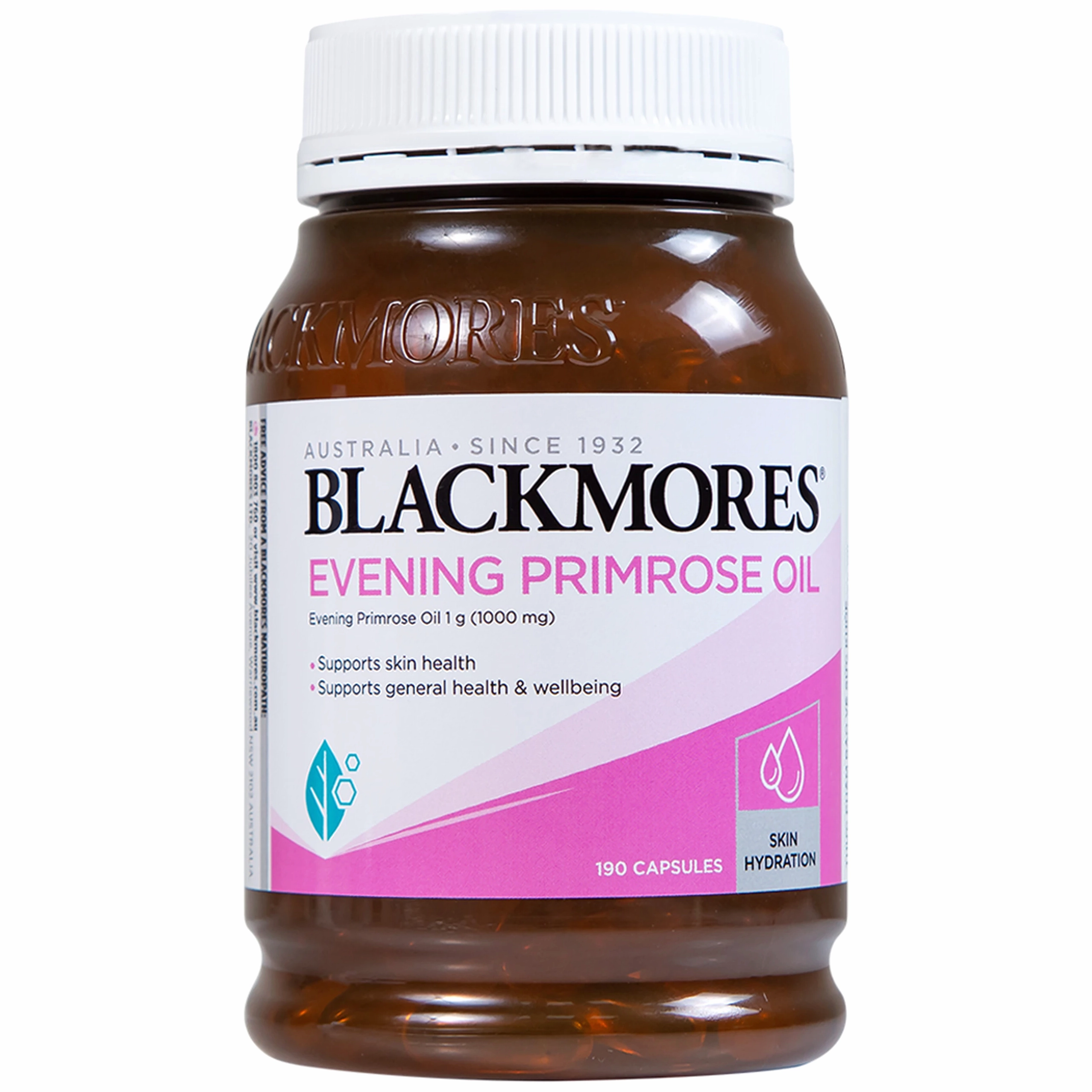 Ảnh sản phẩm Blackmores Evening Primrose Oil cận cảnh với chi tiết nhãn sắc sảo và nền sáng sạch