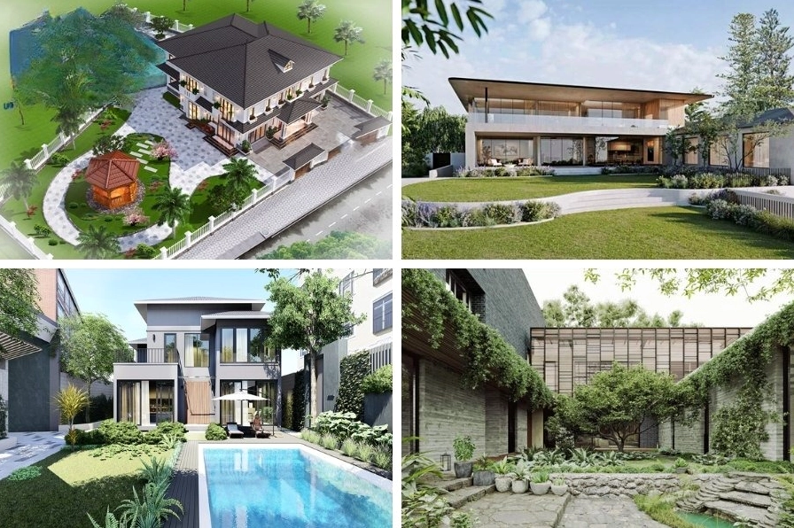 Bản thiết kế sân vườn biệt thự thể hiện sự khác nhau giữa các bố cục cảnh quan xanh