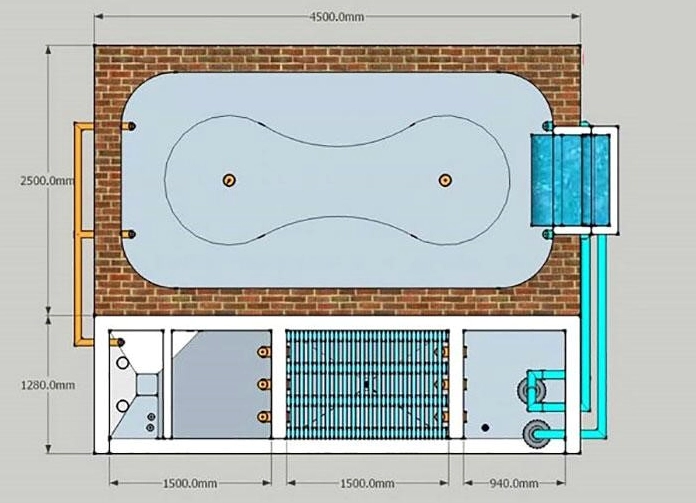 Bản vẽ kỹ thuật hồ cá Koi chi tiết thể hiện các thông số cần thiết cho quá trình thi công