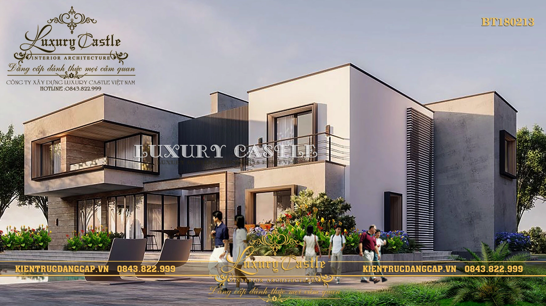 Biệt thự đẹp trên khu đất rộng với sân vườn mở và cây xanh tạo nền tự nhiên