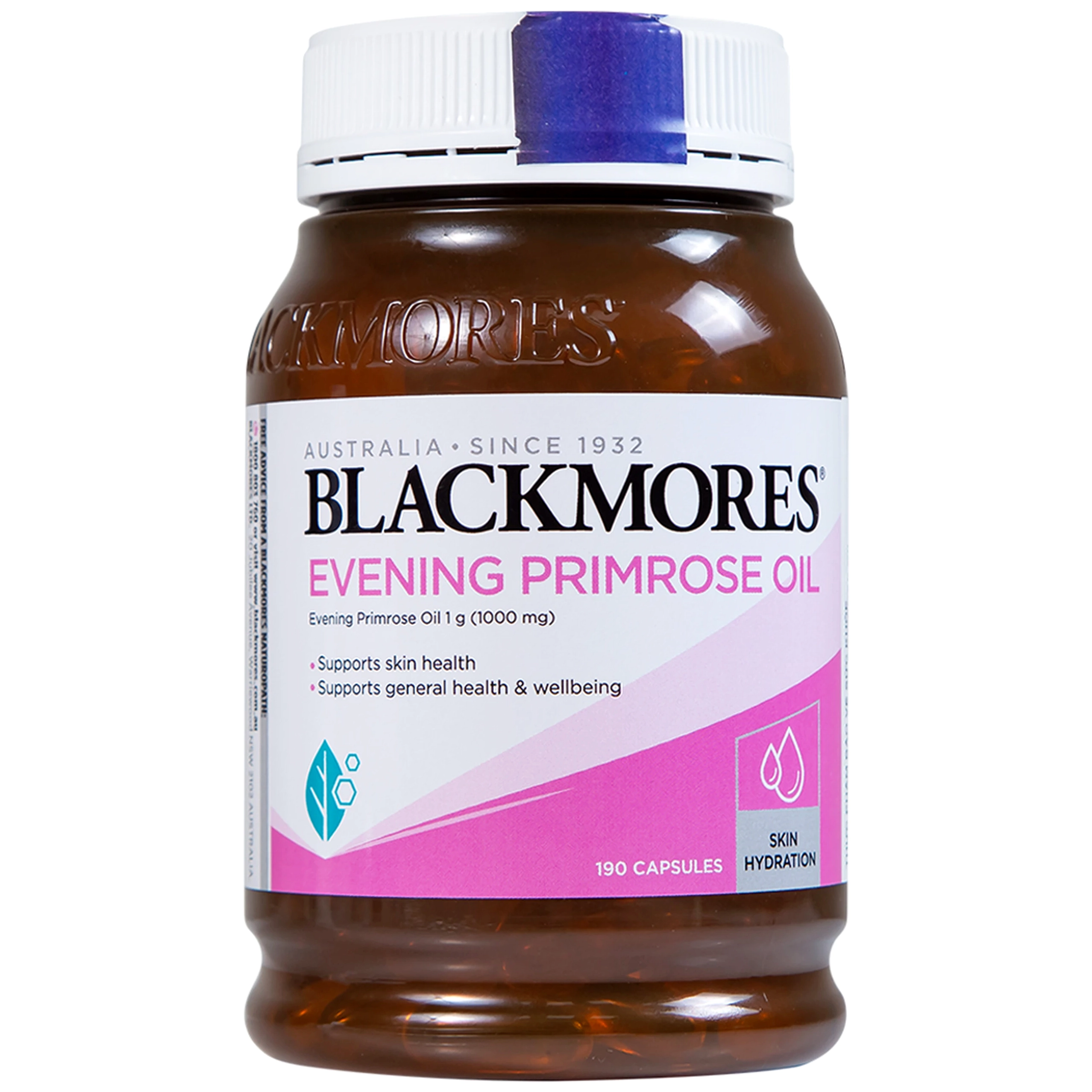 Chai viên hỗ trợ làn da khỏe mạnh Blackmores Evening Primrose Oil trong ảnh có nền sáng và bố cục cân bằng