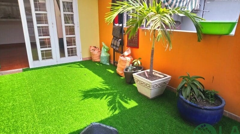Cỏ nhân tạo trong sân vườn mang vẻ xanh non tươi sáng và dễ chăm sóc