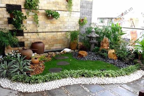 Đá sỏi trang trí có màu sắc tự nhiên phù hợp nhiều phong cách sân vườn
