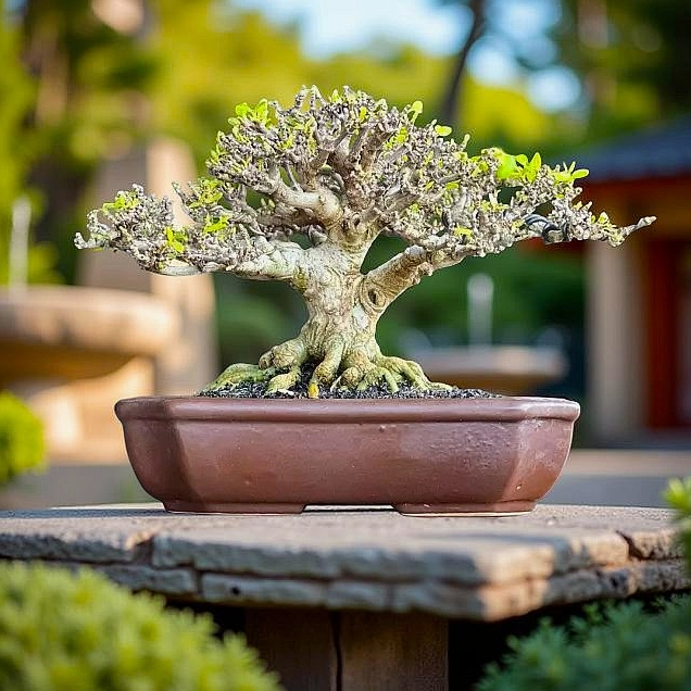 Dáng cây cảnh trồng chậu thanh thoát với bộ tán được chăm kỹ và vẻ đẹp bền bỉ