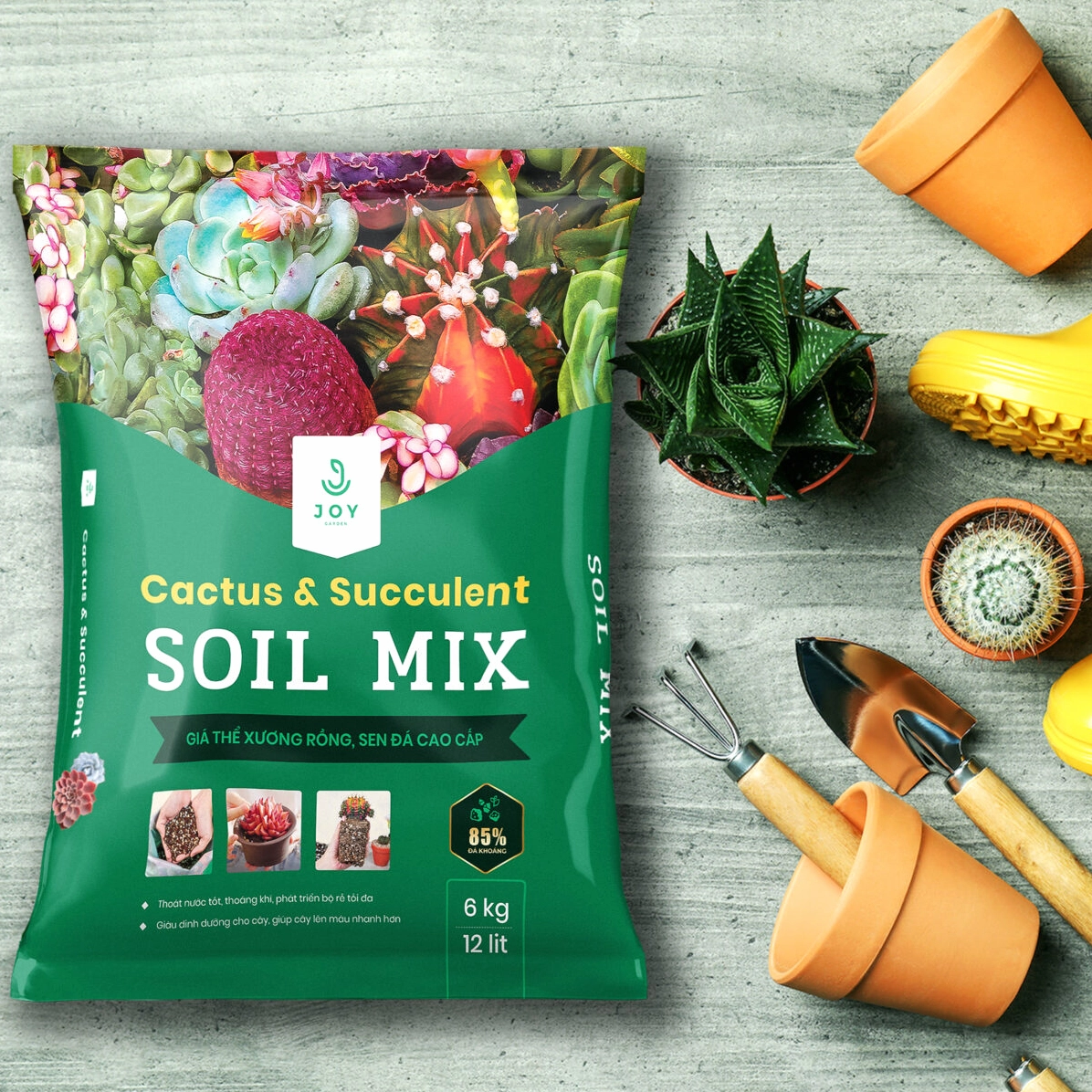 Đất trồng sen đá Soil Mix có kết cấu tơi thoáng, hỗ trợ thoát nước cho cây mọng nước