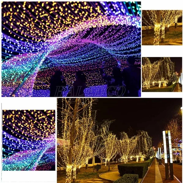 Dây đèn LED nháy treo cây tạo nhịp sáng vui mắt trong sân vườn