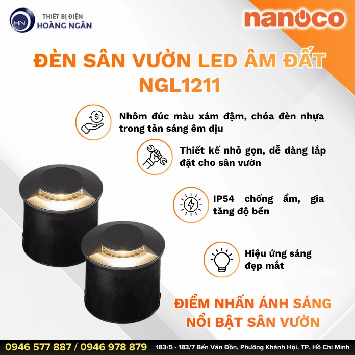 Đèn LED sân vườn âm đất ngoài trời Nanoco dáng tròn đặt nổi bật trên nền sáng
