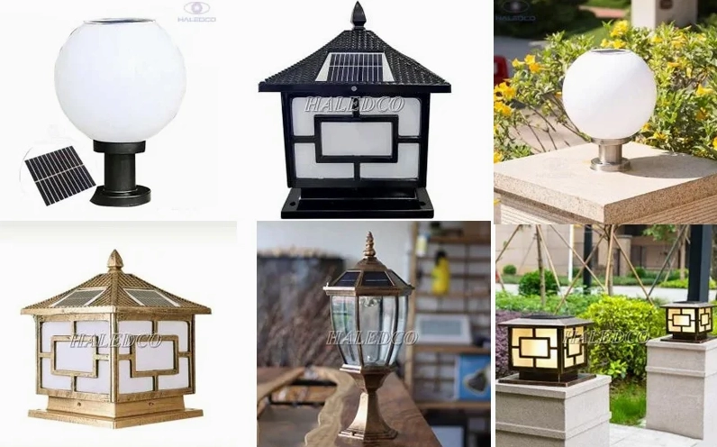 Đèn trụ sân vườn năng lượng mặt trời đặt trên cổng tạo ánh sáng ấm áp