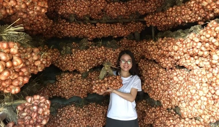 Hành khô Kinh Môn với màu nâu vàng làm nền gia vị cho câu chuyện món ăn dân dã