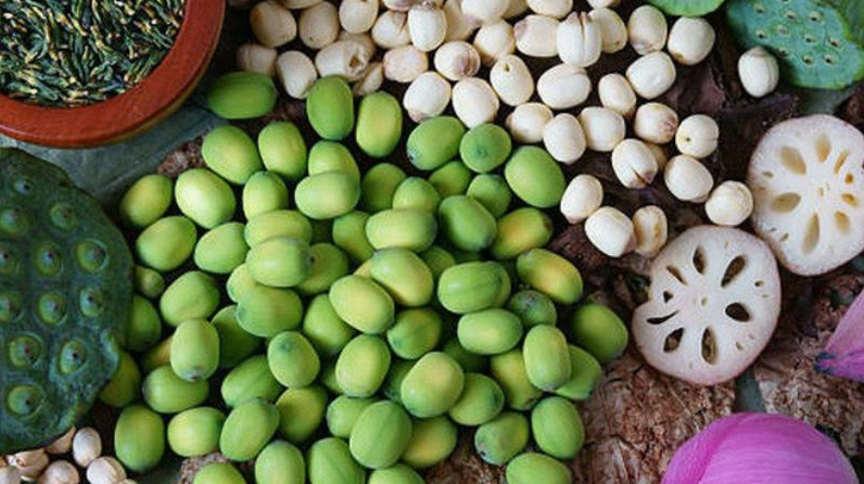 Hạt sen và phần thạch liên nhục mang gam màu trầm mát tạo cảm giác cổ điển