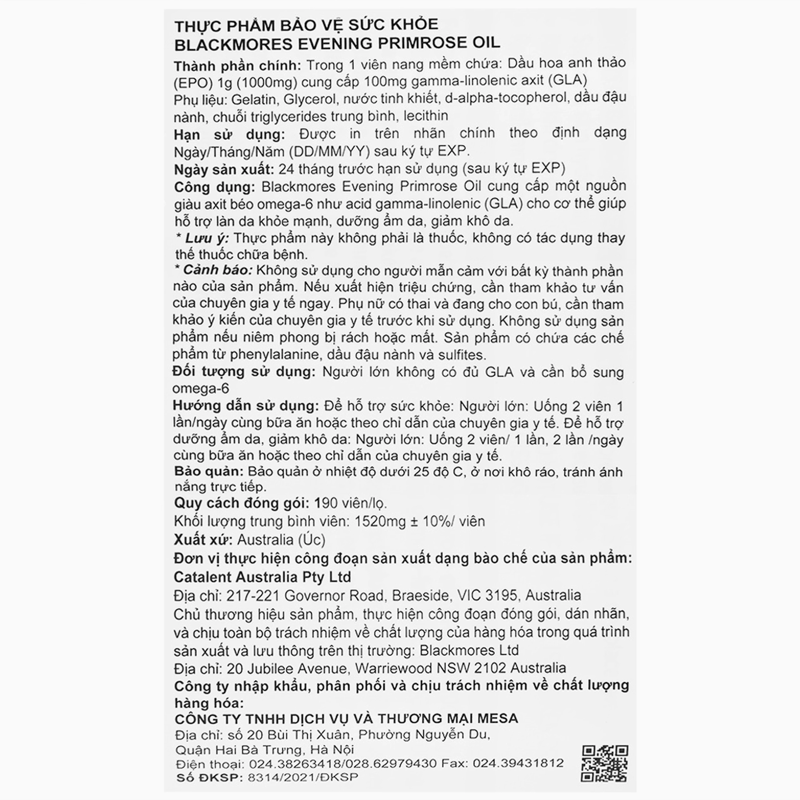 Hình ảnh Blackmores Evening Primrose Oil với thiết kế chai quen thuộc, màu sắc ấm và rõ nét