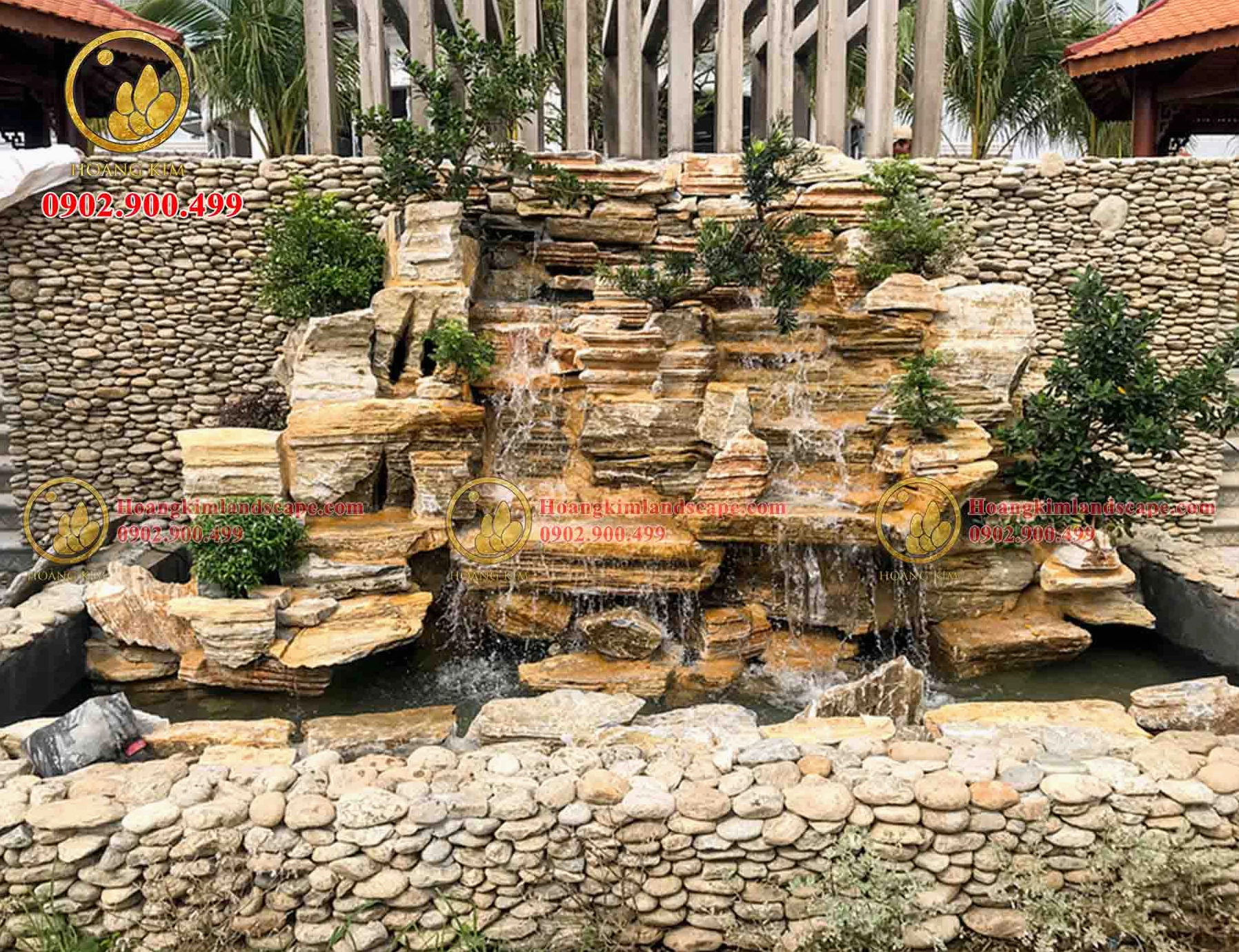 Hòn non bộ cho khu du lịch và không gian dịch vụ với cảnh quan nước đá cây xanh nổi bật