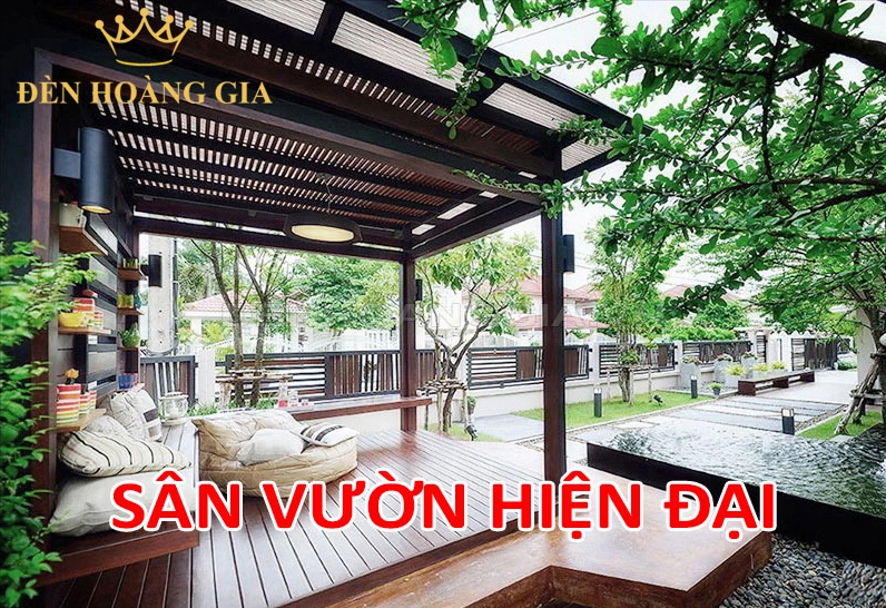 Không gian sân vườn hiện đại với mảng xanh, lối đi gọn gàng và bố cục ánh sáng hài hòa