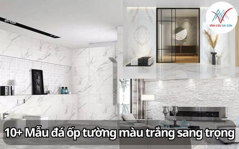 Mảng đá ốp tường màu trắng sáng làm nền thanh nhã cho cây xanh trong sân vườn