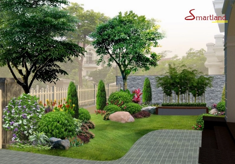 Mẫu sân vườn đơn giản có khoảng xanh nhẹ nhàng phù hợp làm nơi thư giãn tại nhà