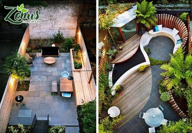 Mẫu thiết kế sân vườn hiện đại với lối đi rõ nét và khoảng xanh thoáng sáng