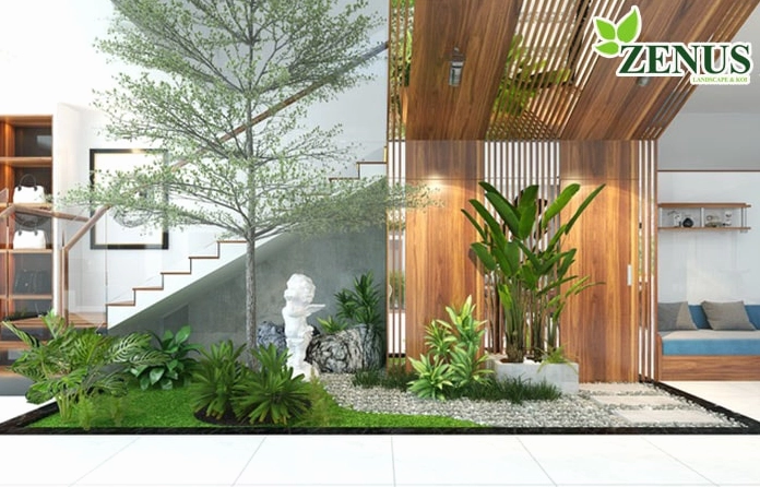 Mẫu tiểu cảnh sân vườn trong nhà tại Hà Nội với mảng xanh đặt gọn trong không gian sống