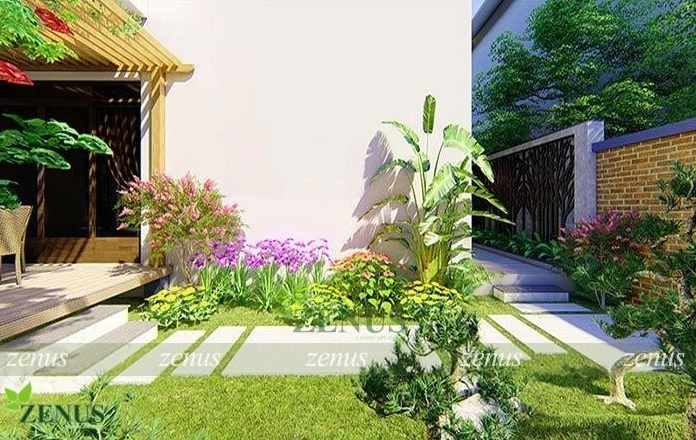 Mẫu tiểu cảnh sân vườn trong nhà tại Hà Nội với thiết kế xanh hài hòa và thoáng mắt