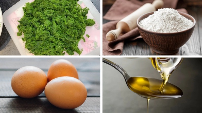 Nguyên liệu làm Rêu Đá chiên giòn được chuẩn bị gọn gàng với rêu xanh làm điểm nhấn