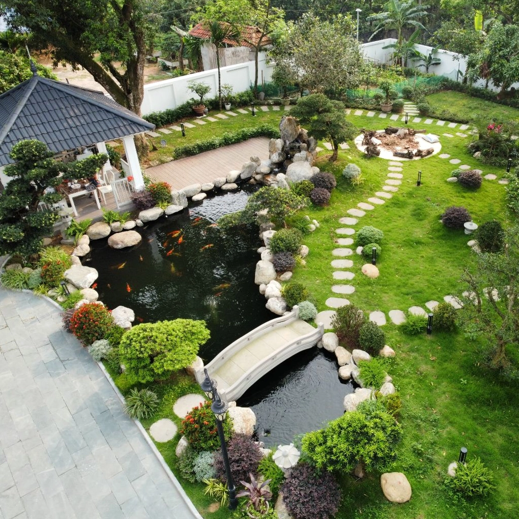 Nhà vườn nghỉ dưỡng Vĩnh Phúc với khoảng xanh rộng, thích hợp chiêm ngưỡng cây lá màu trong ánh sáng tự nhiên