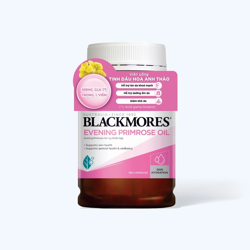 Phiên bản ảnh vuông của chai tinh dầu Hoa Anh Thảo Blackmores Evening Primrose Oil với nhãn sắc nét và bố cục cân đối