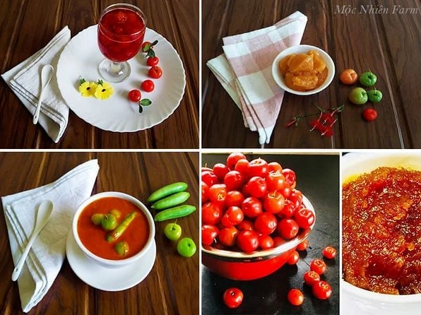 Quả sơ ri được dùng trong nhiều món ăn và đồ uống với màu sắc hấp dẫn