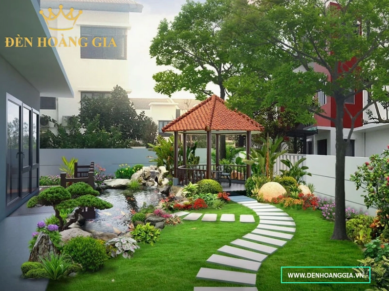Sân vườn đẹp với cây xanh và không gian ngoài trời giàu cảm hứng