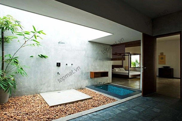Sỏi trang trí sân vườn đẹp làm nổi bật bố cục cảnh quan ngoài trời
