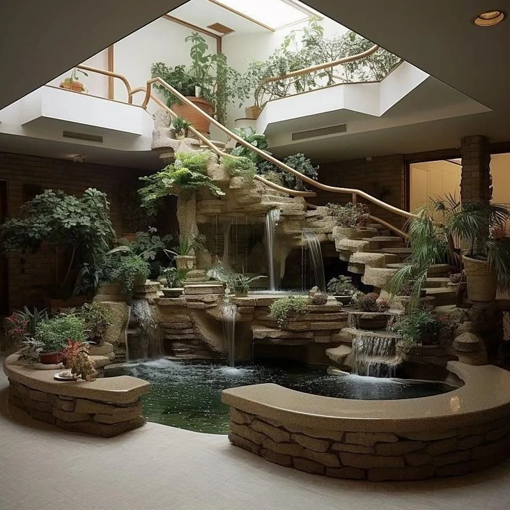 Thiết kế hồ cá Koi thủy sinh với cây nước mềm mại tạo cảm giác aquascape xanh trong