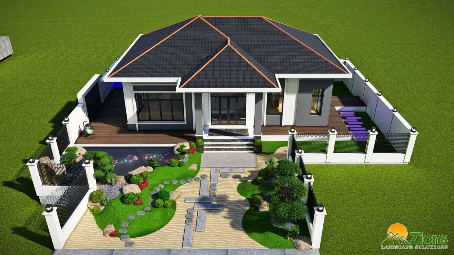 Thiết kế sân vườn Nhật cho nhà cấp 4 với đá tự nhiên và cây xanh tĩnh tại