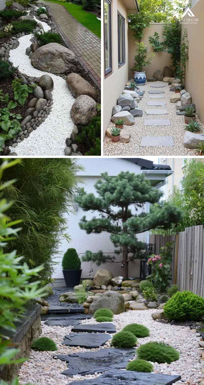 Tiểu cảnh đá cuội lối đi kết hợp đường dẫn mềm mại giữa các mảng cây xanh