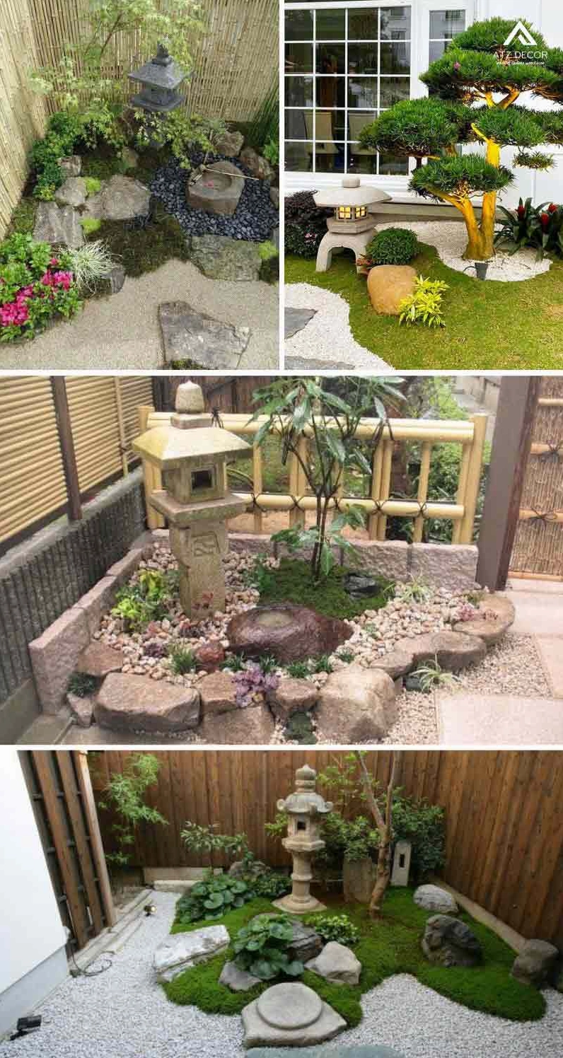 Tiểu cảnh đá cuội sân vườn ấn tượng với cách phối đá và cây xanh tạo chiều sâu cảnh quan