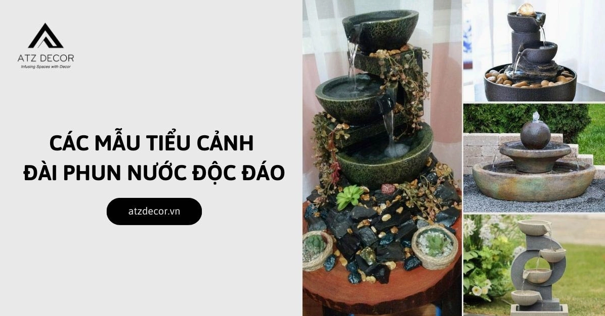 Tiểu cảnh đài phun nước trong sân vườn tạo âm thanh mát lành và điểm nhấn sang trọng