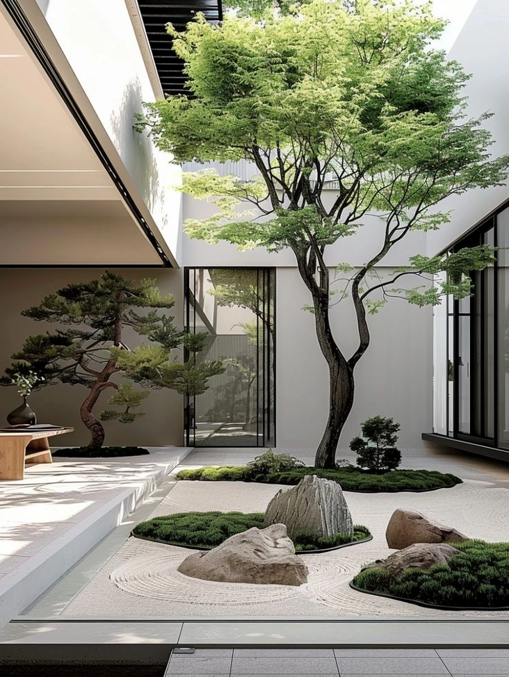 Tiểu cảnh giếng trời đẹp với cây xanh đón sáng tự nhiên trong lòng ngôi nhà
