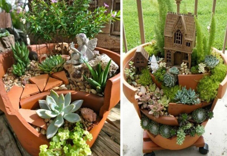 Tiểu cảnh mini có kích thước vừa vặn với cây xanh và bố cục gọn gàng phù hợp nhiều không gian