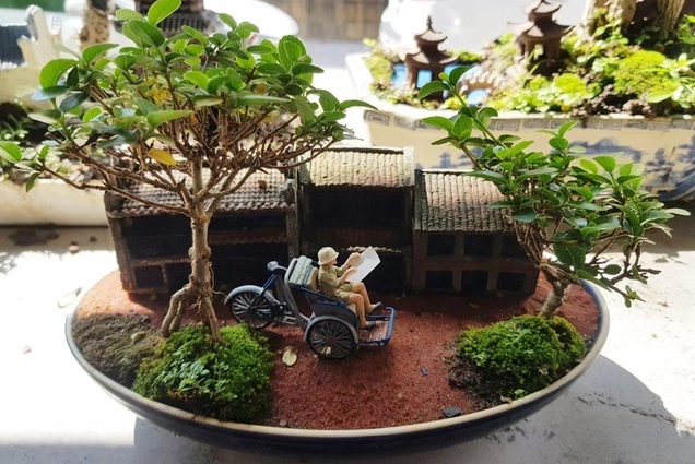 Tiểu cảnh mini nông thôn với bố cục mộc mạc gợi nhớ miền quê yên bình