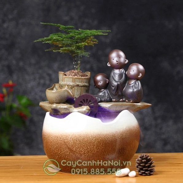 Tiểu cảnh mini thác nước với dòng chảy nhỏ len giữa đá và cụm cây xanh
