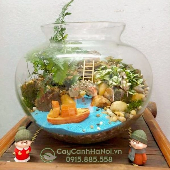 Tiểu cảnh mini vườn ven sông với bố cục cây xanh ôm lấy lối nước yên bình